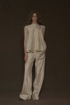 Mutedance 24 autumn and winter loose silk cashmere flower dyed trousers MD-MD24FW50-hoary